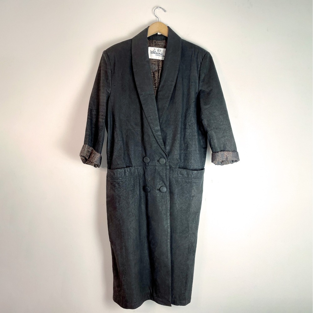Wilsons Leather Embossed Leather Trench Coat Medium Vintage 90s Brown Indie